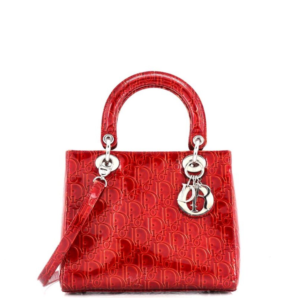 Christian Dior Vintage Lady Dior Bag Ultimate Embossed Patent Medium Red